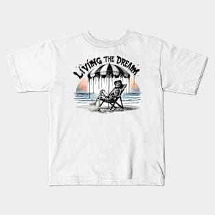 Living The Dream Skeletal Beach Relaxation Unique Weird Kids T-Shirt